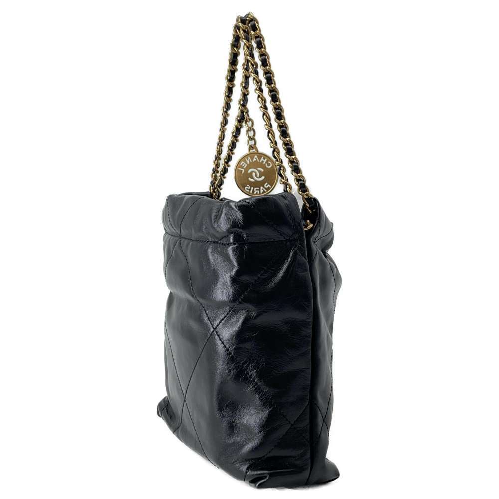 Chanel Calf 2way Matelasse Black 22 Bag Shiny Mini Leather